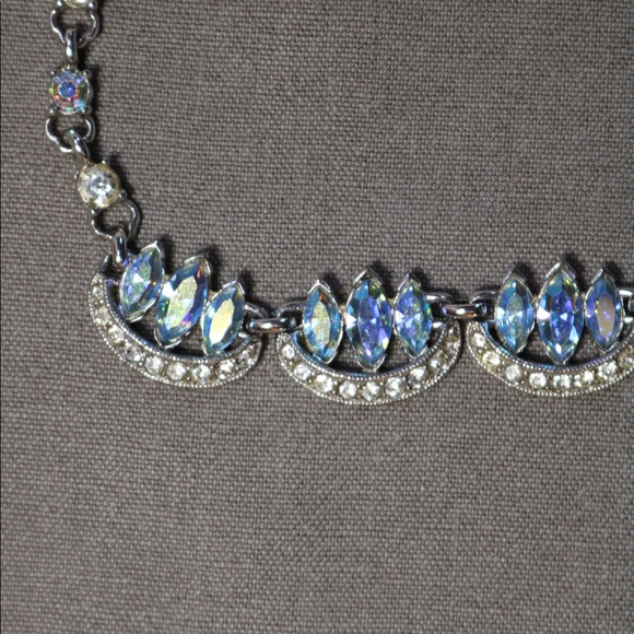 Vintage jewelry blue and clear AB rhinestone Bogoff  statement necklace - Picture 8 of 10